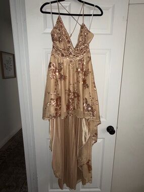 Windsor Champagne-Beige Sequin Evening Dress